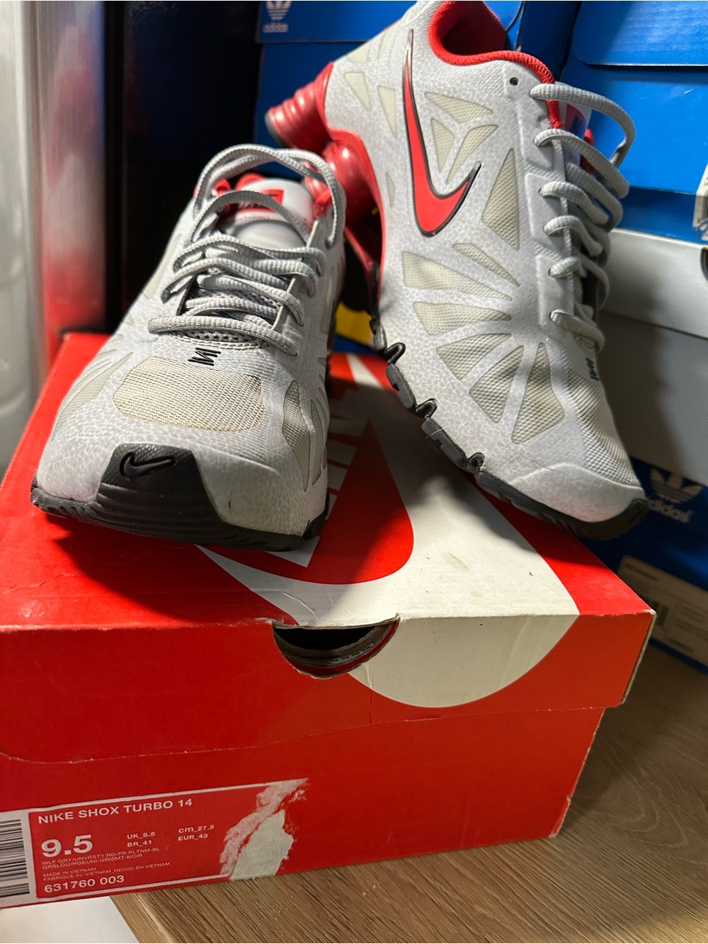 Nike Men’s Shox Turbo Running Shoes in Gray and Red